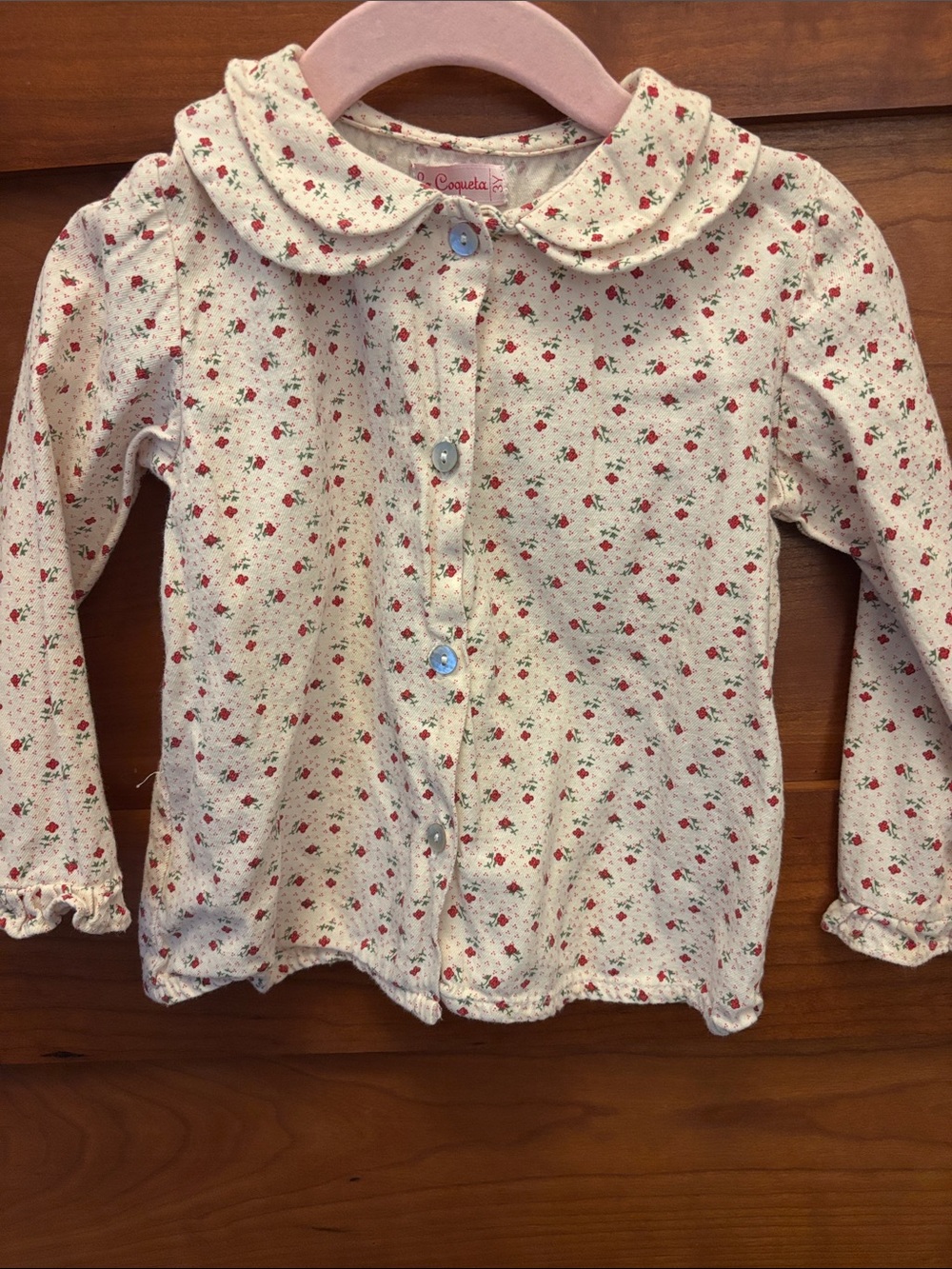 La Coqueta Petite Floral Peter Pan Top Cardigan - Cream with Red Roses